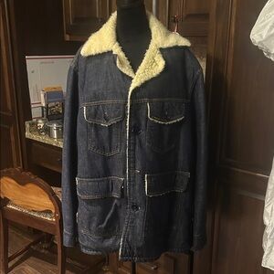 Vintage Sears Roebucks Sz 44 Men's Denim Jacket with Shearling Collar GVC